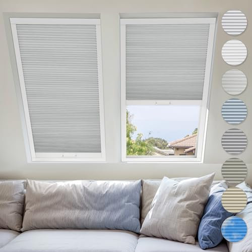 UrMoon Skylight Blinds for Roof Window, Easy Install Honeycomb Shades Cellular Blinds for Inclined Skylight Sun Room Windows (Blackout - Quill Gray)