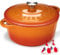Overmont Olla de Hierro Fundido - Antiadherente Cacerola Holandesa de Esmaltado con Tapa - Ø24 CM Redonda Cacerola Holandesa para Cocinas de Inducción - Naranja