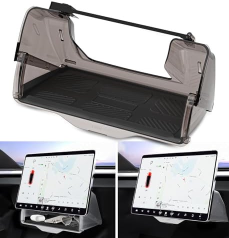 WinDu Under Screen Storage for Tesla Model 3 Y 2016-2025, Open and Close Hideable Center Console Organizer Tray with Anti-Slip Silicone Pad, Interior Accessories