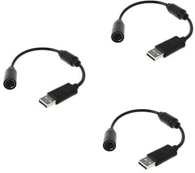 Xinjincang 3Pcs Black for USB Breakaway PC Cable Cord Adapter Converter for Xbox 360 Controller Xbox 360 Cables