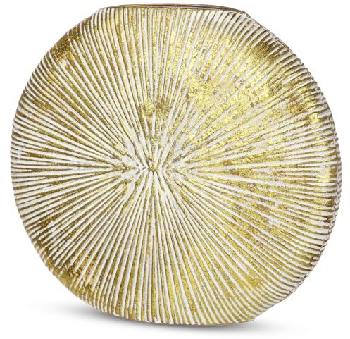Arborus Vaso decorativo da 26 cm, vaso decorativo moderno, in metallo dorato, a coste, per fiori, tavolo, decorazione in soggiorno, camera da letto, bagno, decorazione moderna e rustica