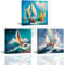 PIY PAINTING Impression sur Toile Bateau - Image sur toile de Navires en mer - Style peinture à l’huile - Tableau Décoration Peinture sur Toile Encadré - Deco Maison, Cuisine, Bureau, Bar, 3x 30x30 cm