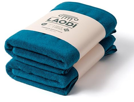 LAODI Premium Duschtuch 2er Set – 70x140 – Ozean tiefblau – 100 % Baumwolle – 570 g/m² – Hergestellt in Portugal