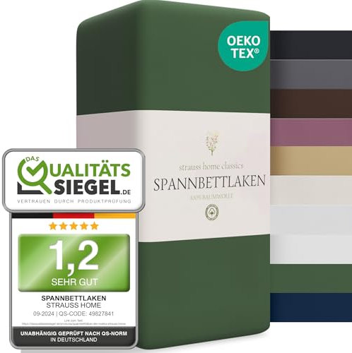 Strauss Home ® Jersey Spannbettlaken Spannbetttuch Bettlaken 100% Baumwolle 90x200-100x200 cm (Grün)