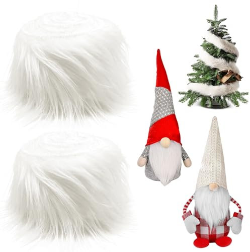 Kunstfell Band Kunstpelz Fellstoff, 2 x 60 Zoll Zotteligen Pelz Stoff, Kunstleder Plüschstoff Weiß Pelz Flauschige Kunstfell zum Basteln für Wichtelbart Basteln Nähen Verschönern Dekoband Stoffrolle