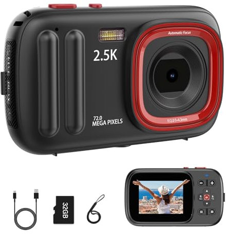 Camara de Fotos Digital 48MP Camara Digital 2.5K con Tarjeta SD de 32GB, Admite Zoom 16X, Adecuado para Niños de 4 a 15 Años, Principiantes en Fotografía y Estudiantes Adolescentes (Negro)