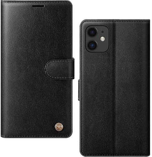 AIMOYU for iPhone 12 Case, Flip Wallet Leather Phone Case with [4 Card Slots] [Kickstand] [RFID Blocking] Magnetic Protective Shockproof Cover for iPhone 12 Phone Case - Black