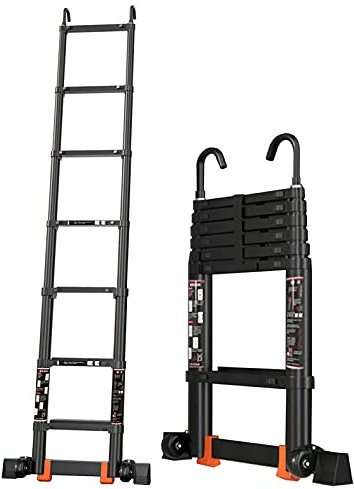 Scala telescopica in alluminio per camper, tenda da tetto, mansarda da 2,3 m, estensione telescopica con gancio staccabile e barra stabilizzatrice, capacità di carico 200 kg
