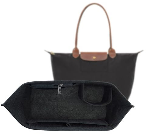 Haoledy Taschen Organizer für Longchamp L, Taschenorganizer Filz für Longchamp Tasche Damen, Handtaschen Organizer für Longchamp Le Pliage, Purse Organizer Multi-Pocket Große Kapazität (Dunkelgrau,L)