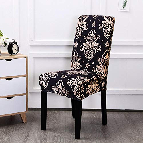 Stretch Spandex Black Rose Gold Print Dining Chair Covers Set of 6 Removable Washable Modern Elastic Band Chair Covers for Dining Chairs