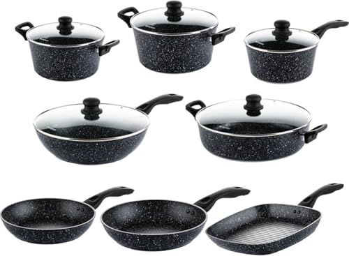 Westinghouse - Black Marble - Cookware Set - 13-Piece Pan Set - Black Marble