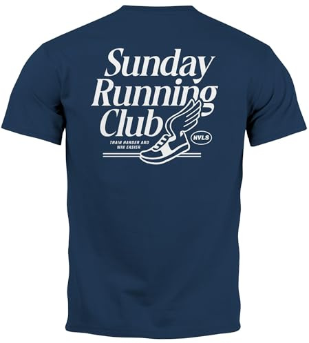 Neverless® Herren T-Shirt Backprint Sport Laufen Joggen Grafik Sunday Running Club Retro Fashion Streetstyle Navy XXL
