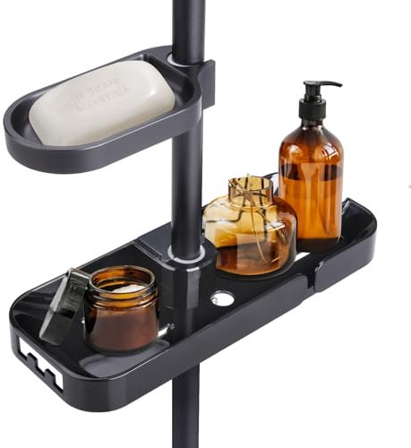 hocadon Shower Rail Shelf and Shower Soap Dish Clip On Shower Soap Holder ABS No Drilling Shower Holders for 18mm to 25mm Adjustable Bathroom Gadget