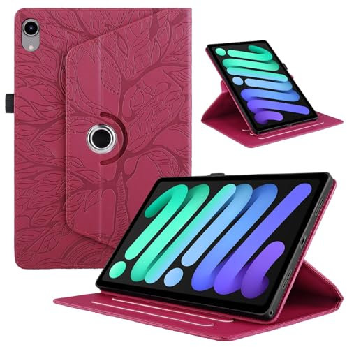 TEDTIKJT Funda para Xiaomi Pad 7/7 Pro 11.2 2024 PU Cuero Folio Tablet Protectora Cover Xiaomi Pad 7/7 Pro 360°Carcasa Giratoria de ángulo Múltiple con Soporte Función, Rojo Árboles