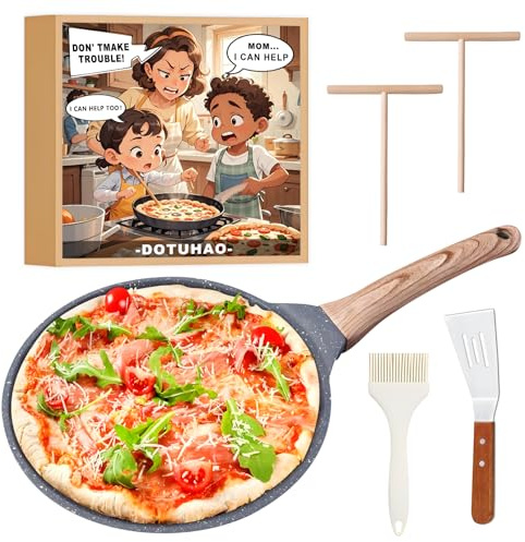 DOTUHAO Nonstick Crepe Pan Set, 5 Piece Set Kitchen Pancake Grill Pan, 8 Inch Granite Coating Flat Skillet Tawa Dosa Tortilla Pans, Pizza Pans, Fry-Pan Compatible with All Stovetops (8 Inch)