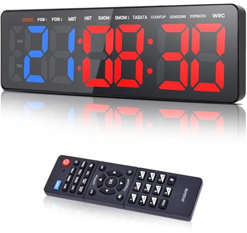 Manoive Timer Sport Minuteur Fitness, 16.5 Grand Ecran Timer, Horloge, Chronomètre, Minuteur Fitness Mural avec Télécommande, Volume&Luminosité Réglable,pour Home Gym Garage Entraînement