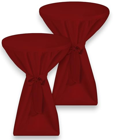 Beautissu 2X Premium Stehtischhusse Blickdicht mit Schleifenband Stehtisch | Ø60-65cm Bordeaux rutschfest Bügelfrei 40°C Waschbar Stehtischüberzug für Bistrotisch Bartisch Gastronomie Husse Premium L