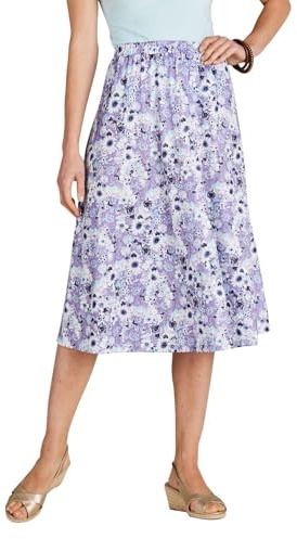 Chums Ladies Floral Print Skirt with Easy Pull-On Elasticated Waist Petite (25) & Regular (27) Length Lavender 22