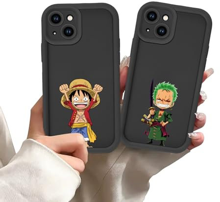 Handyhülle 2 Stück für iPhone 15 Hülle 6.1'' Anime Gear 5 Nika Luffy Zoro Manga Mode Cartoon Muster Design Case Kameraschutz Schutzhülle Stoßfest TPU Silikon Weich Ultra Dünn Cover - Schwarz