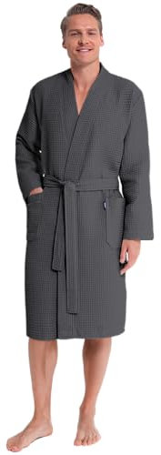 Twinzen Bademantel Herren Waffelpique – 100% Baumwolle – Leicht und Weich Bademantel Baumwolle - Dunkelgrau - XXXL