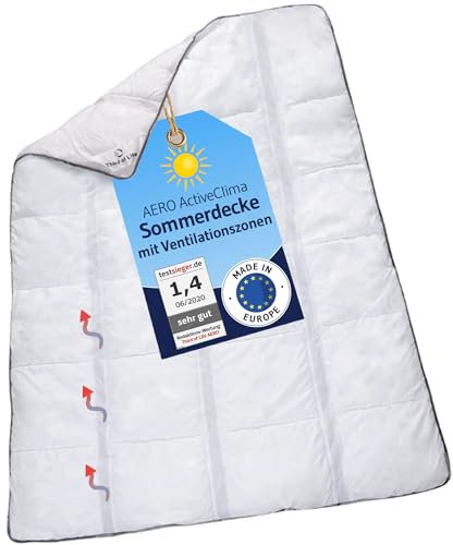 AERO ActiveClima 140x220 Sommerdecke mit innovativer OptiSleep®-Technologie | Luftige Steppdecke mit Ventilationsstreifen und hohe Atmungsaktivität | Perfekt als leichte Sommer-Decke 140 x 220 cm