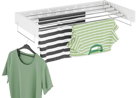 Relaxdays Séchoir à Linge, Mural, Peu encombrant, H x L x P : 15 x 100 x 50,5 cm, pour Votre intérieur, Blanc