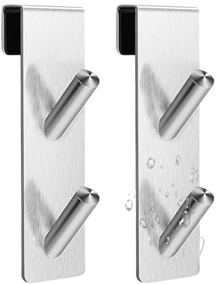 UNILECON Edelstahl Duschhaken & Handtuchhalter für Glaswand mit EVA-Schutzpad, passend für Duschkabine,Badezimmer und dichtrahmenlose Glastüren 5–12 mm Dicke (2 Stück, Silber)