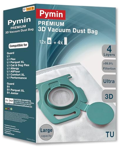 Pymin 12 Staubsaugerbeutel für Miele TU Guard L1 S1 M1 CO Staubsauger | 3D Vacuum Dust Bag mit 4 Motorschutzfilter für Miele TU Serie