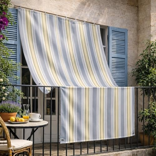 GARGIX TENDA DA SOLE CON ANELLI RESISTENTE ESTERNI BALCONE VERANDA GIARDINO (GRIGIO, L/150X250)