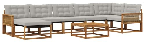 vidaXL Outdoor-Sofagarnitur mit Kissen 8 pcs Natürlich und Hellgrau, Robustes, modernes Outdoor-Sofa-Set, Gartenmöbel zum Entspannen, wetterfeste Lounge, ergonomische Sitze