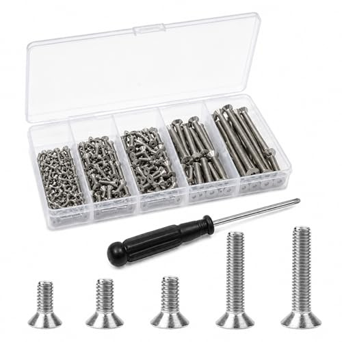 68 Pcs UPVC Door Handle Screws Repair Kit with Case & Phillips Driver | Stainless steel flat-head screws; M3.5, M4 and M5 in 8 mm and 20 mm; 5-compartment case for UPVC door and window repairs