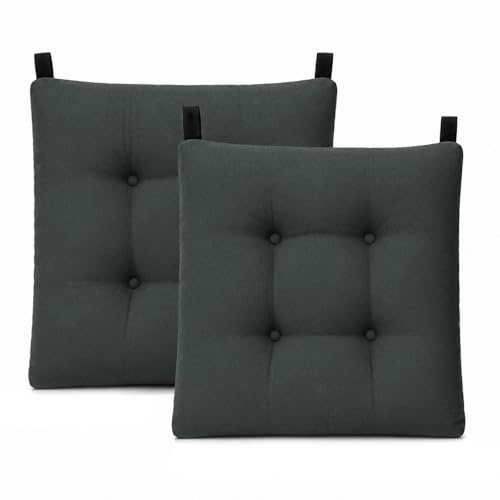 MERCURY TEXTIL-Pack de 2 Cojines para Silla 40x40x8cm (Pack 2, Gris Oscuro) | Acolchados, Relleno de Copos de Poliuretano con Cintas de Sujeción Antideslizantes, Interior y Exterior. Fabricado en España