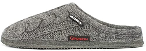 GIESSWEIN Hausschuh Neudau - Filzpantoffeln, Leichter Unisex-Hausschuh, Flache Slipper mit Zopfmuster, Schuhe für Zuhause, rutschfeste Pantoletten für Männer & Frauen, Gemütliche Woll-Hausschuhe,Schiefer Grau,35 EU