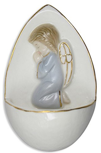 MaMeMi WEIHKESSEL Porzellan mit Engel in BLAU und GOLDRAND 10,5 cm betend Wanddeko Geschenk religiös