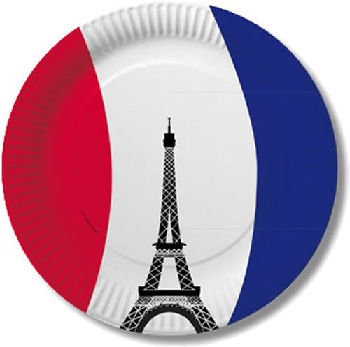 DH-Konzept 10 Pappteller im * FRANKREICH * für Party und Geburtstag Feier Fete Set France Französische Nacht Paris Eifelturm Mottoparty Rot Weiss Blau Teller Partyteller