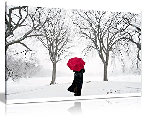 Kunstdruck auf Leinwand, roter Regenschirm im Schnee, 45,7 x 30,5 cm