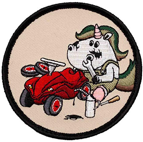 Café Viereck ® Bundeswehr Instandsetzung Einhorn mit Auto Fun Patch Gestickt mit Klett - 8 cm