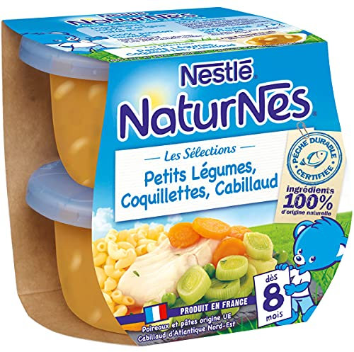 NESTLE NATURNES Les Sélections Petits Pots Bébé Petits Légumes, Coquillettes, Cabillaud - Dès 8 mois - 2x200g - Pack de 8 ( 16 Pots )
