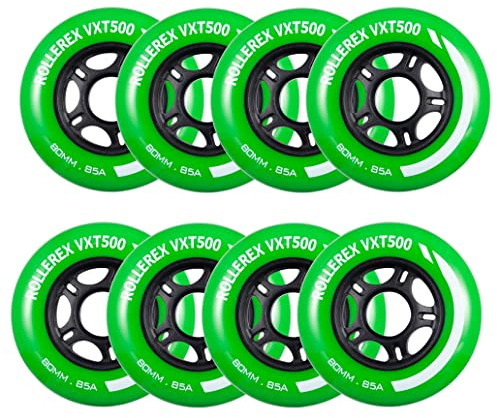 Rollerex VXT500 Inline-Skate-Rollen, 8 Stück, 85 A, robuste Rollerblätter für Innen- und Außenbereich, passend für Standard-608-Kugellager (Turf Green, 72 mm)