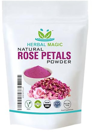 Herbal Magic's Pure & Natural Rose Petal Powder - Whole Flower Used, Natural Face Hair Mask, free from additives & Preservatives Premium Quality- 100g