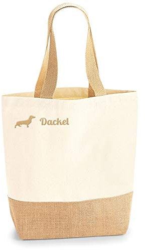 Dackel Mädel Jute Jutebeutel Shopper Einkaufstasche Hundemotiv Stickerei Baumwolltasche Stoffbeutel Bestickt Lange Henkel 24x41x13cm Geschenkidee Hund Beutel Tasche