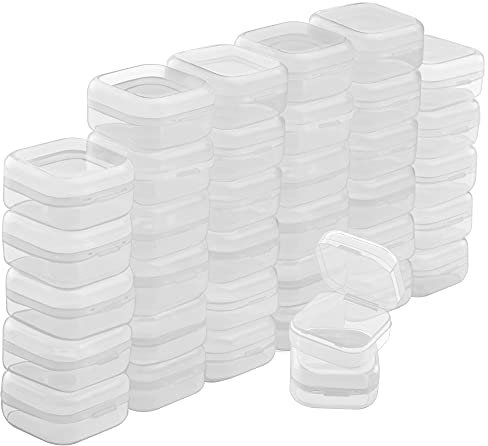 BELLE VOUS Pack de 36 Cajas Plastico Pequeñas Transparentes con Tapa de Bisagra 3,5 x 3,5 x 2 cm - Caja Organizadora Plastico – Mini Recipientes Pastillas, Cuentas, Joyas, Artículos Manualidades