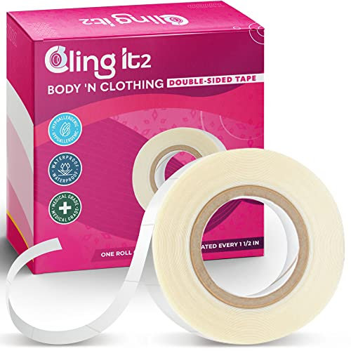 Cling IT2 Doppelseitiges Klebeband für Kleidung, extra starkes Klebeband für den ganzen Tag, vielseitiges Mode-Klebeband für Stoff, Kleid, Stoff, Säume, keine Rückstände, sanft zu Haut & Körper,