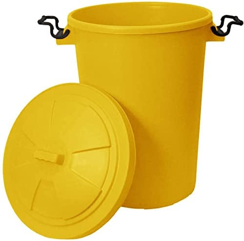 50L Litre Heavy Duty Plastic Clip Lock Lid Bin Indoor or Outdoor Waste Rubbish, Animal Feed Storage Unit, Under Kitchen Counter Bins For Home/Garden/Office (Yellow)