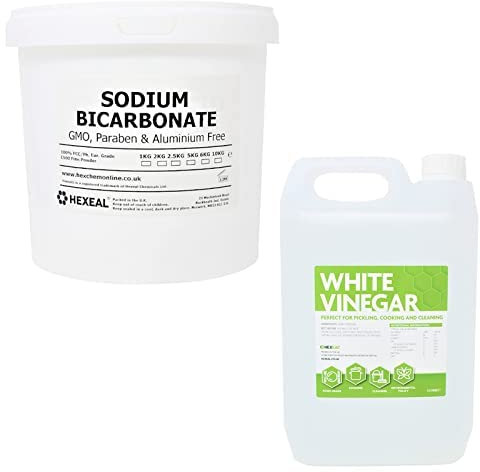 Hexeal Cleaning Kit – White Vinegar 5L & Sodium Bicarbonate 1 x 5kg Bucket – Cleans Surfaces, Deodorises & Removes Grime