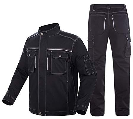 YJKJ Schweißerjacke, Jacke Arbeitsjacke, Reflektierender Streifen Verbrühungshemmend Schmutzabweisend Schwarz Schweißer, Fabrik, BAU, Autoreparatur,B,L