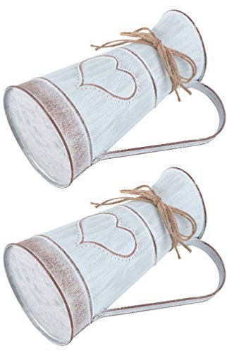 2 Pièces Composition en Forme De Coeur Vase Pot à Lait Vase à Fleurs Séchées Cruche Seau De Fleurs Sèches Pot à Lait Ancien Seau Galvanisé Le Fer Style Campagnard