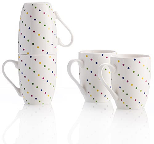 UNITED COLORS OF BENETTON. BE111 Set 4p mugs 11cm 360ml new bone china diseño puntos de colores Casa Benetton, Loza