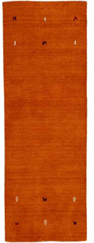 carpetfine Wollteppich Gabbeh Uni Läufer Orange 60x180 cm | Moderner Teppich für Wohn- und Schlafzimmer