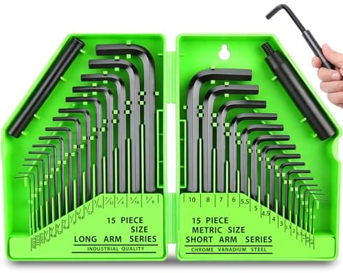 SWANLAKE GARDEN TOOLS 32-Piece Hex Key Allen Wrench Set, SAE and Metric Allen Keys MM(0.7mm-10mm) SAE(0.028-3/8), L Shape, Chrome Vanadium Steel, Easy Organization